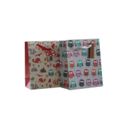 Geschenktasche 55037, allgemein, mit Trageband / Geschenkanh&auml;nger, 2 Motive sortiert, Eulen und Waldtiere, 18cm x 23cm