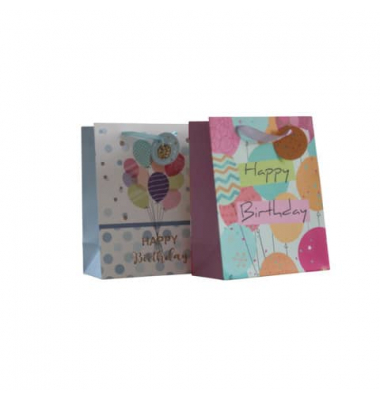 Geschenktasche 55042, Geburtstag, Schleifenband mit Anhänger, Luftballons, 180mm x 180mm