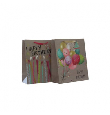 Geschenktasche 55043, Geburtstag, Schleifenband mit Anhänger, Kerzen oder Luftballons, 260mm x 320mm