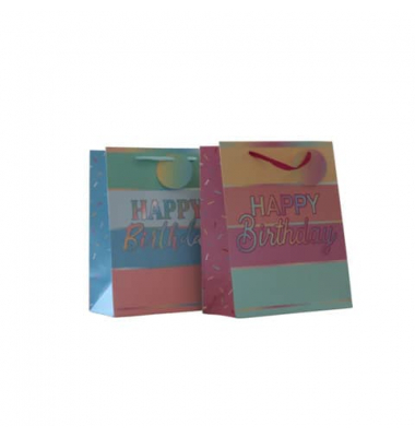 Geschenktasche 55044, Geburtstag, Schleifenband mit Anhänger, 2 Motive sortiert, 260mm x 320mm