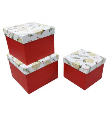 Weihn.Geschenkkarton Kugeln weißrot
