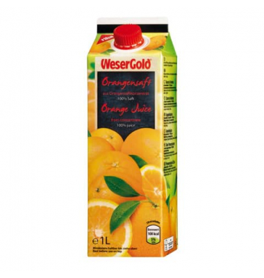 Orangensaft Wesergold 32803, 8x 1 Liter Tetrapack