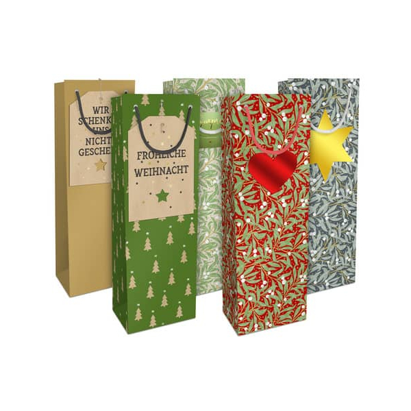 15 Stück Alpedia Geschenktasche 4514-24099/PBS, Weihnachten, mit Tragekordel, 5 Motive sortiert, 12cm x 36cm  Head
