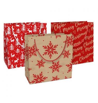 Geschenktasche 4532-24099/PBS, Weihnachten, mit Tragekordel, 3 Motive sortiert, 20cm x 21cm