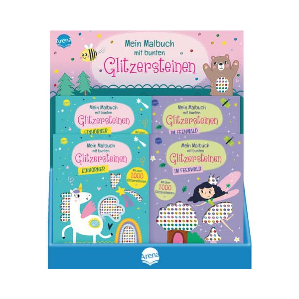 12 Stück Arena Malbuch Set mit bunten Glitzersteinen  Arena