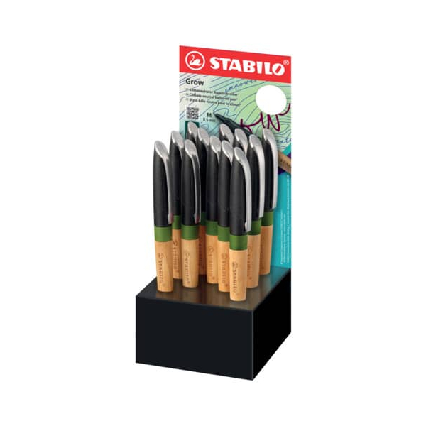 12 Stück Stabilo Kugelschreiber Grow Display 6032/12-1, schwarz / rot / turkis, 0,5mm, nachfüllbar  Stabilo