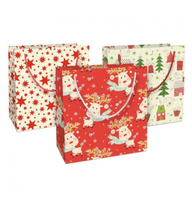 Geschenktasche 4542-24099/PBS, Weihnachten, mit Tragekordel, 3 Motive sortiert, 21cm x 20cm