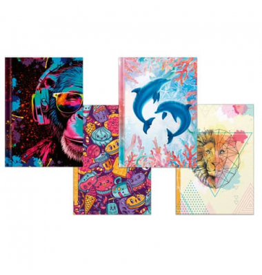 Notizbuch 46826, Happy Faces, farbig sortiert, A4, blanko, 70g, 96 Blatt / 192 Seiten