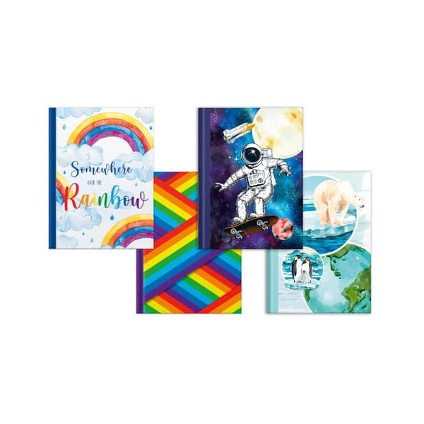 4 Stück RNK Notizbuch 46827, Global Colors, farbig sortiert, A4, blanko, 70g, 96 Blatt / 192 Seiten  RNK