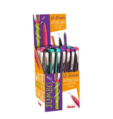 Druckbleistift-Set Twist-Erase im Display, QE425-4E, H&auml;rte HB, 0,5mm, farbig sortiert, mit Radiergummi