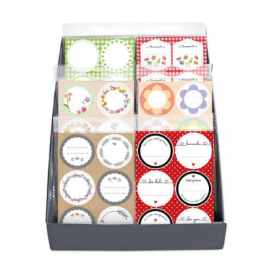 Einmachetikette im Display sortiert