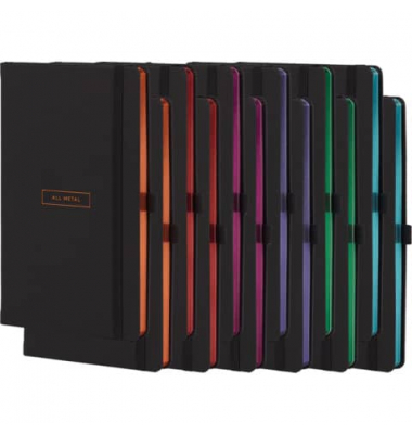 Notizbuch SO23, All Metal, farbig sortiert, A5, liniert, 120g, 96 Blatt / 192 Seiten