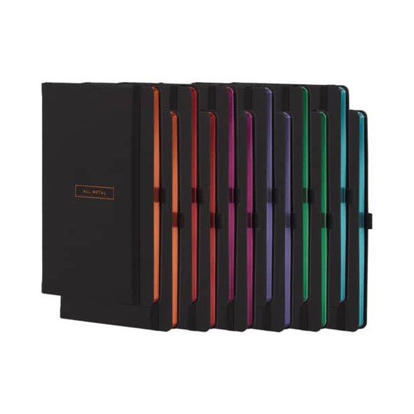 12 Stück Castelli Notizbuch SO23, All Metal, farbig sortiert, A5, liniert, 120g, 96 Blatt / 192 Seiten  Castelli