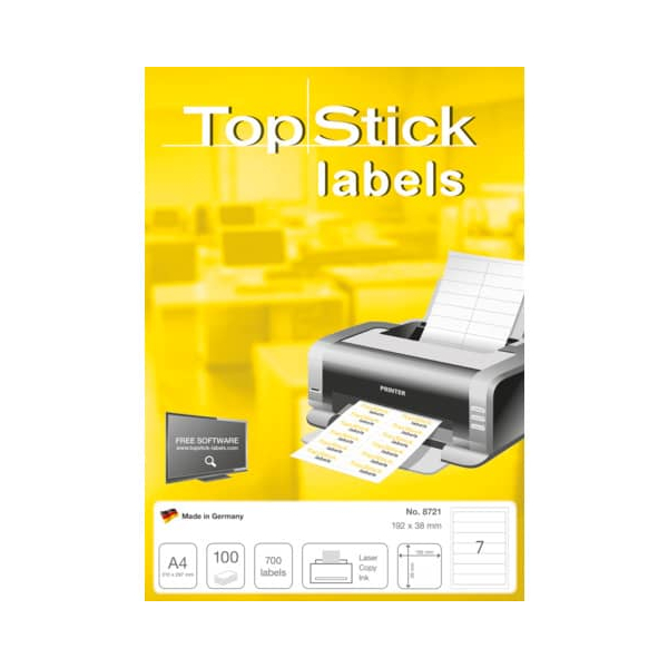 10 Stück TopStick Rückenschilder 8721, weiß, schmal/kurz, 38x192mm, selbstklebend, permanent  4023145087213 TopStick 100 Stück