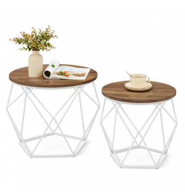 Couchtisch, 36/40cm (H), 40/50x40/50cm (BxT), rund, hellbraun / weiß