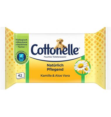 Toilettenpapier feucht, Nat&uuml;rlich Pflegend, Kamille und Aloe Vera, 6403545001, 1-lagig, wei&szlig;, 42 Blatt / Packung,