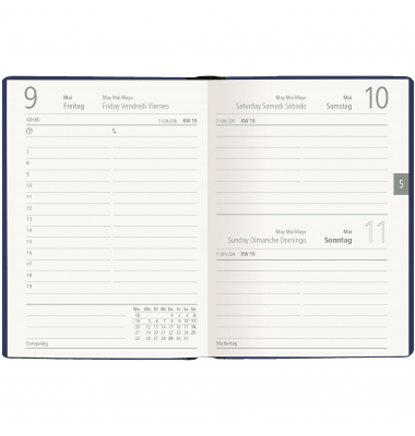 Taschenkalender 610-1001, farbig sortiert, /schwarz, blau, gr&uuml;n, weinrot).Jahreszahl silber, 1 Tag / 1 Seite, Sa/So 1 Seite, 10,