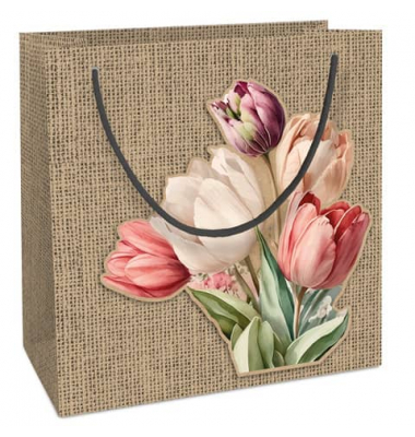 Geschenktasche 4012-24303, allgemein, Tragegriff Kordel, Tulpen, 200mm x 210mm