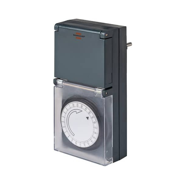 4007123104543 - Brennenstuhl Zeituhr MZ 44 mechanische Steckdose (Tagestimer IP44 geschützt höhere Kontaktheizung & Abdeckung) Farbe schwarz Einfach 1 Stück schwarz
