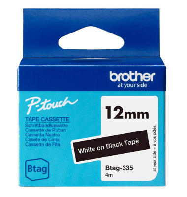 Schriftband Btag Btag-335 BTAG335, 12 mm weiß auf schwarz