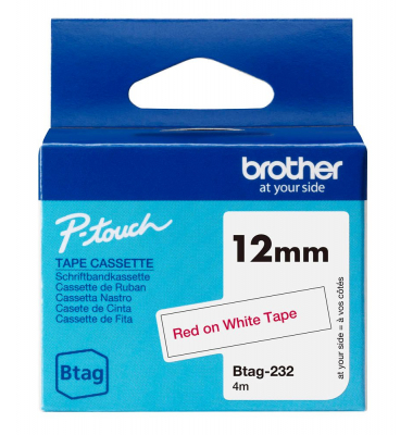 Schriftband Btag Btag-232 BTAG232, 12 mm rot auf wei&szlig;