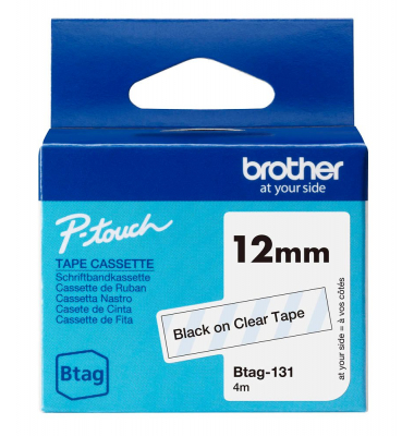 Schriftband Btag Btag-131 BTAG131, 12 mm schwarz auf transparent