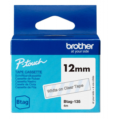 Schriftband Btag Btag-133 BTAG135, 12 mm wei&szlig; auf transparent