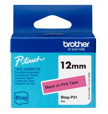 Schriftband Btag Btag-P31 BTAGP31, 12 mm schwarz auf pink