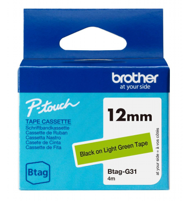 Schriftband Btag Btag-G31 BTAGG31, 12 mm schwarz auf grün