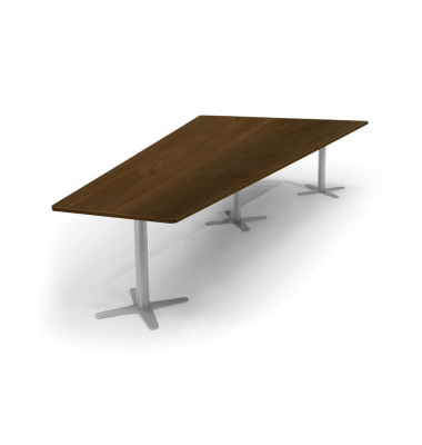 Konferenztisch DUBLIN, 73,5cm (H), 380x80/197,5cm (BxT), 8 Personen, Trapezform, nussbaum dunkel / silber