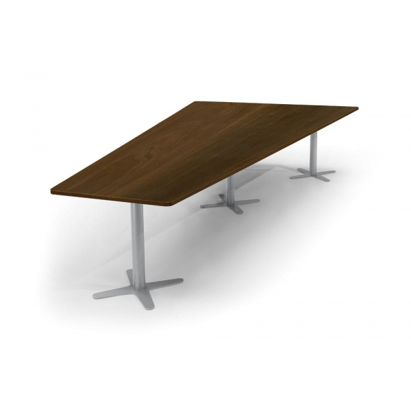 Deskin Konferenztisch DUBLIN, 73,5cm (H), 380x80/197,5cm (BxT), 8 Personen, Trapezform, nussbaum dunkel / silber  Deskin