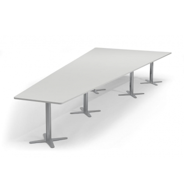 Konferenztisch 330303, 73,5cm (H), 500x80/205cm (BxT), 12 Personen, Trapezform, lichtgrau / silber