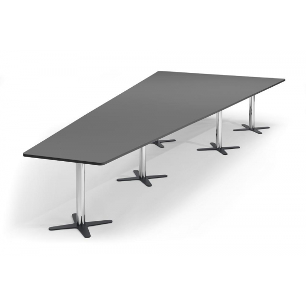 Deskin Konferenztisch DUBLIN, 73,5cm (H), 500x80/205cm (BxT), 12 Personen, Trapezform, anthrazit / chrom/anthrazit  Deskin