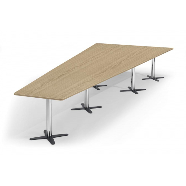 Deskin Konferenztisch DUBLIN, 73,5cm (H), 500x80/205cm (BxT), 12 Personen, Trapezform, eiche hell / chrom/anthrazit  Deskin