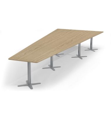 Konferenztisch DUBLIN, 73,5cm (H), 500x80/205cm (BxT), 12 Personen, Trapezform, eiche hell / silber