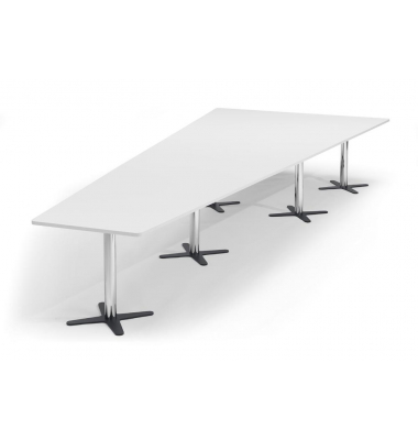 Konferenztisch DUBLIN, 73,5cm (H), 500x80/205cm (BxT), 12 Personen, Trapezform, wei&szlig; / chrom/anthrazit