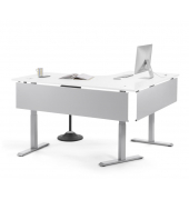 Schreibtisch FLEX MODUL, elektrisch h&ouml;henverstellbar, 60,5-125,5cm (H), 180/140x80cm (BxT), L-Form, wei&szlig; / silber