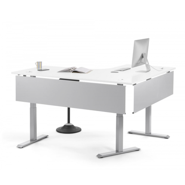 Deskin Schreibtisch FLEX MODUL, elektrisch höhenverstellbar, 60,5-125,5cm (H), 180/140x80cm (BxT), L-Form, weiß / silber  Deskin