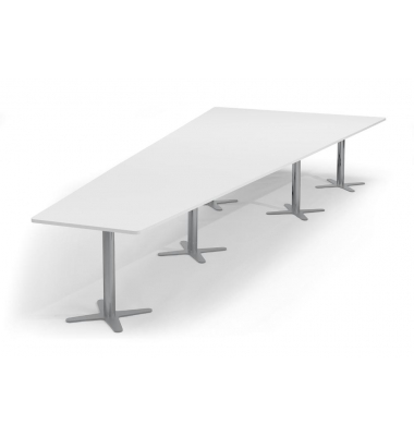 Konferenztisch DUBLIN, 73,5cm (H), 500x80/205cm (BxT), 12 Personen, Trapezform, wei&szlig; / silber