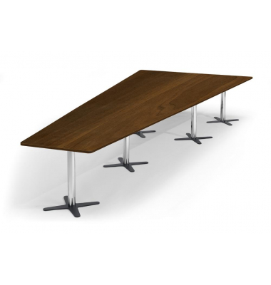Konferenztisch 330317, 73,5cm (H), 500x80/205cm (BxT), 12 Personen, Trapezform, Nussdekor dunkel / chrom/anthrazit