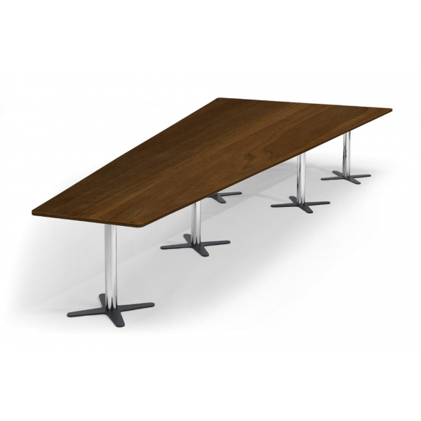 Deskin Konferenztisch DUBLIN, 73,5cm (H), 500x80/205cm (BxT), 12 Personen, Trapezform, nussbaum dunkel / chrom/anthrazit  Deskin