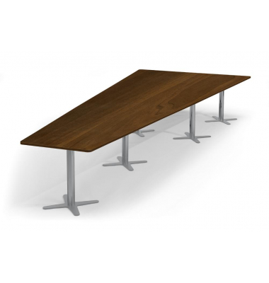 Konferenztisch DUBLIN, 73,5cm (H), 500x80/205cm (BxT), 12 Personen, Trapezform, Nussdekor dunkel / silber