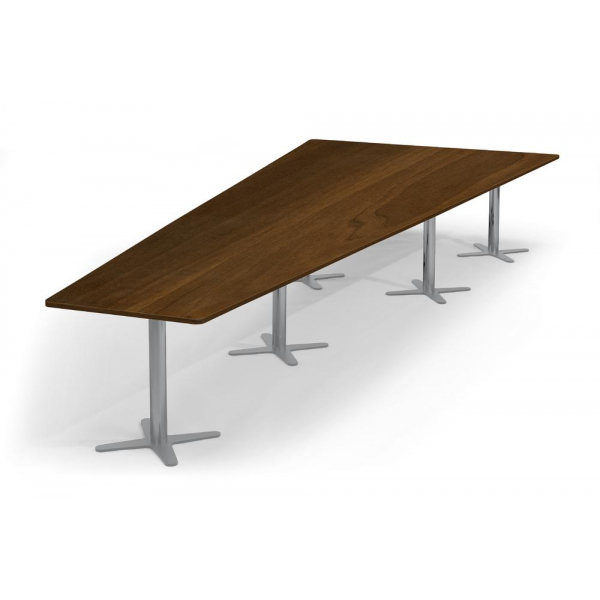 Deskin Konferenztisch DUBLIN, 73,5cm (H), 500x80/205cm (BxT), 12 Personen, Trapezform, nussbaum dunkel / silber  Deskin