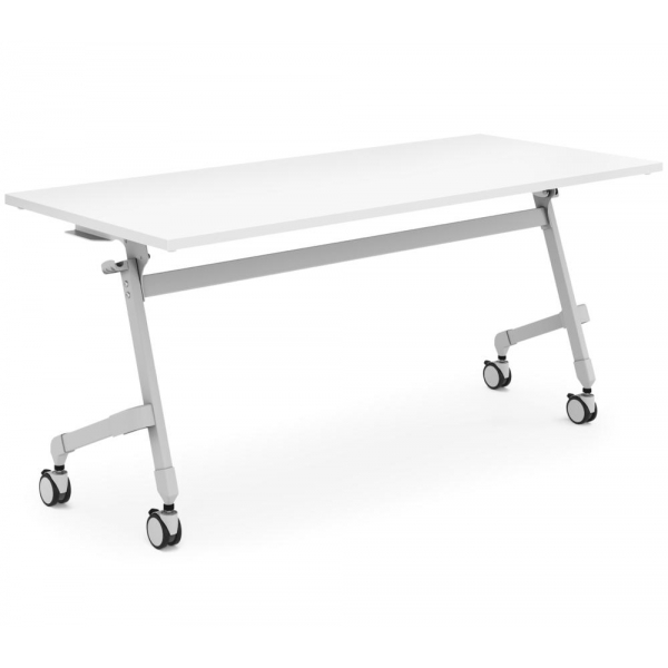 Deskin Klapptisch, 120x80cm (BxT), 72cm (H), Holz, rechteckig, weiß / silber, mit Rollen  Deskin