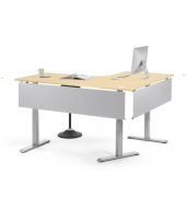 Schreibtisch FLEX MODUL, elektrisch h&ouml;henverstellbar, 60,5-125,5cm (H), 180/140x80cm (BxT), L-Form, ahorn / silber