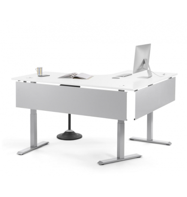 Schreibtisch FLEX MODUL, elektrisch h&ouml;henverstellbar, 60,5-125,5cm (H), 180/140x80cm (BxT), L-Form, wei&szlig; / silber