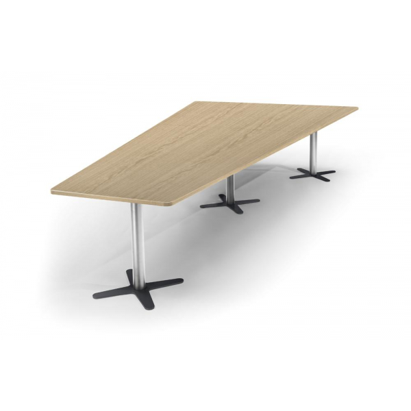 Deskin Konferenztisch DUBLIN, 73,5cm (H), 380x80/197,5cm (BxT), 8 Personen, Trapezform, eiche hell / chrom/anthrazit  Deskin
