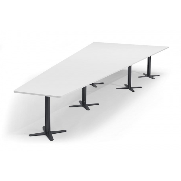 Deskin Konferenztisch DUBLIN, 73,5cm (H), 500x80/205cm (BxT), 12 Personen, Trapezform, weiß / anthrazit  Deskin