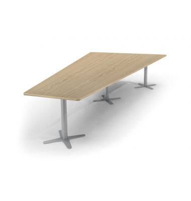 Konferenztisch 330290, 73,5cm (H), 380x80/197,5cm (BxT), 8 Personen, Trapezform, eiche hell / silber