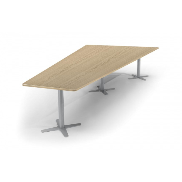 Deskin Konferenztisch DUBLIN, 73,5cm (H), 380x80/197,5cm (BxT), 8 Personen, Trapezform, eiche hell / silber  Deskin